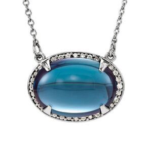Oval London Blue Topaz .08 Ctw Diamond 14k White Gold Necklace, 16 In
